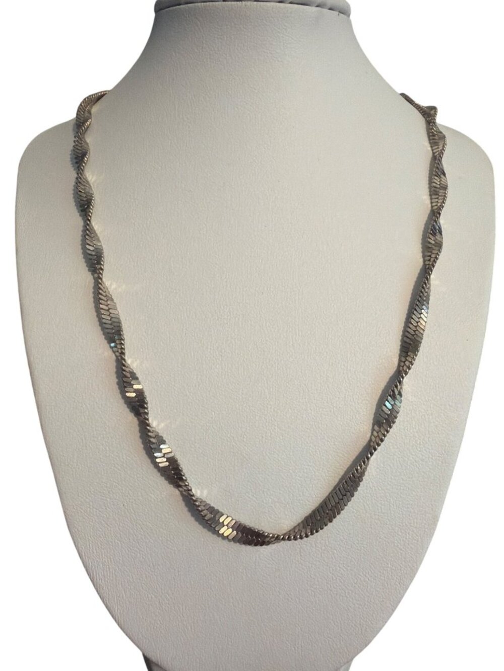 Vintage Twisted Silver Tone Herringbone Chain Necklace Signed PH Estate 17.5"